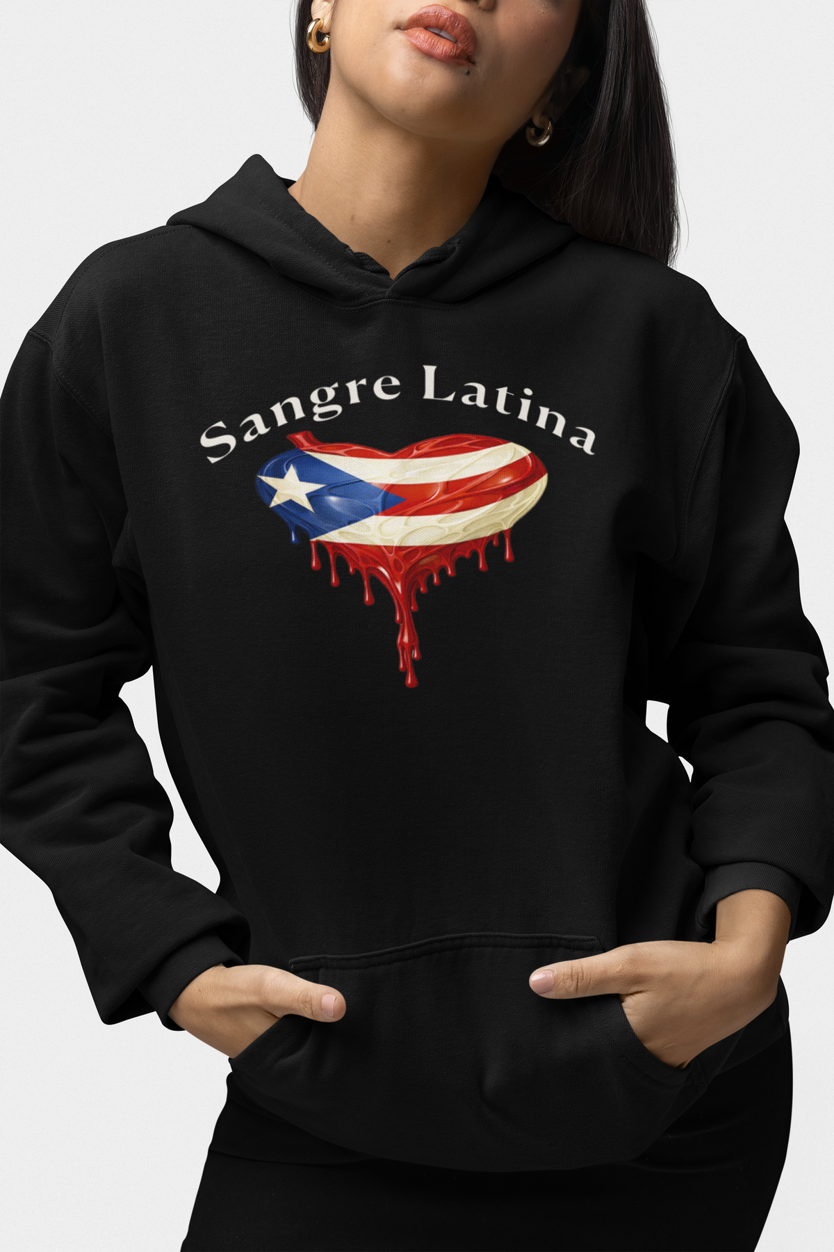 🩸 Sangre Latina™ – Puerto Rican Pride Heart Drip Pullover Hoodie