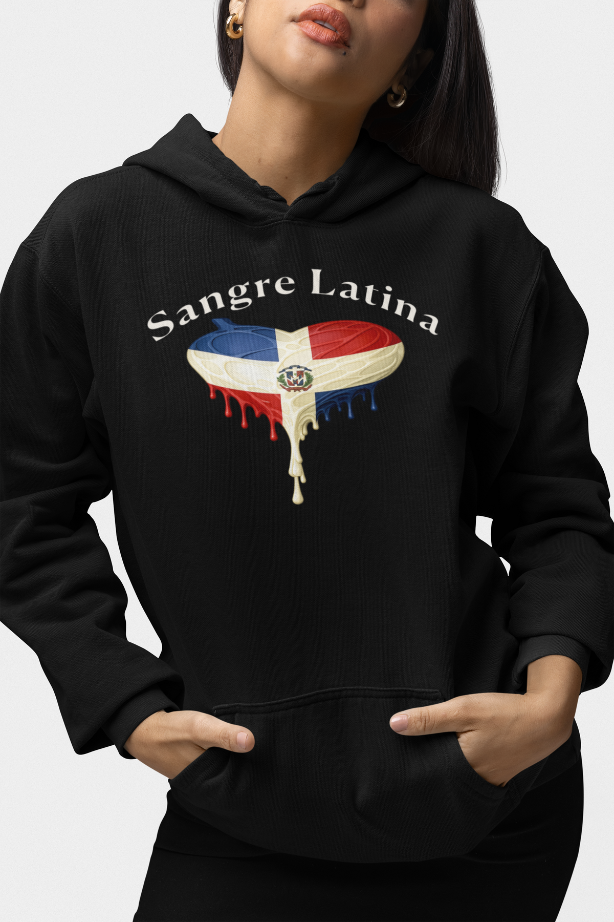 🩸 Sangre Latina™ – Dominican Pride Heart Drip Pullover Hoodie