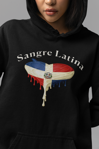🩸 Sangre Latina™ – Dominican Pride Heart Drip Pullover Hoodie