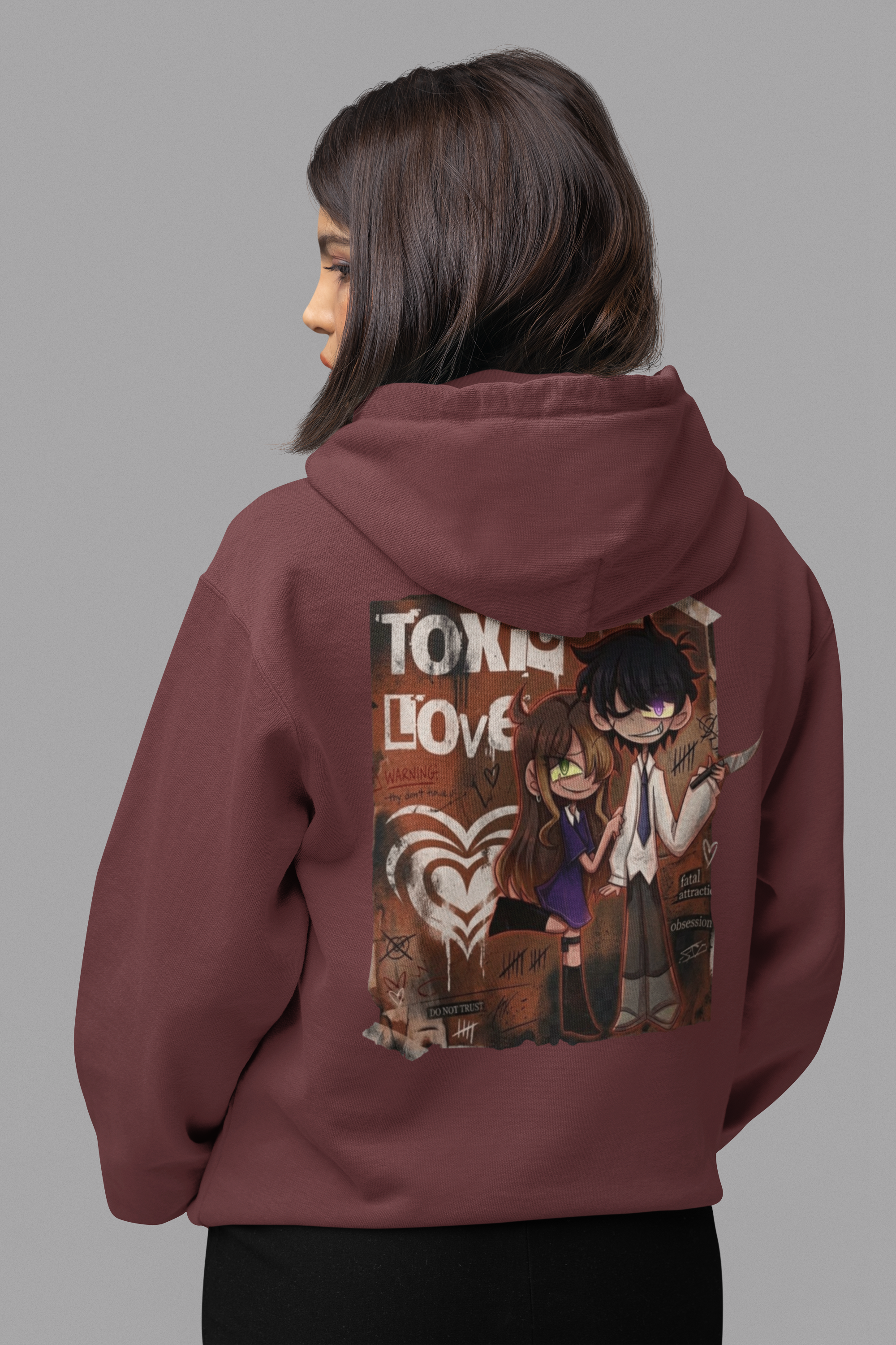 🦈 Sharky Originals™ – “Toxic Love” Vintage Anime Grunge Hoodie