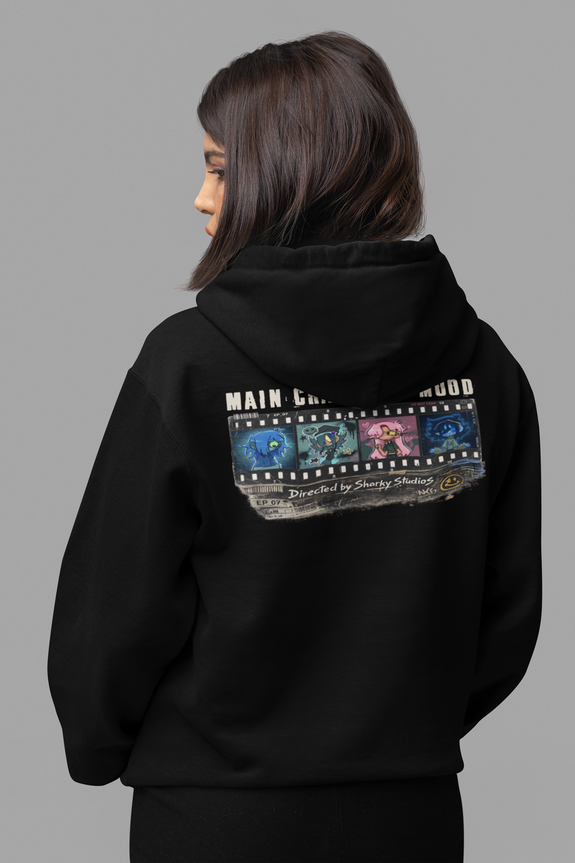 🦈 Sharky Originals™ – Main Character Mood Vintage Filmstrip Hoodie