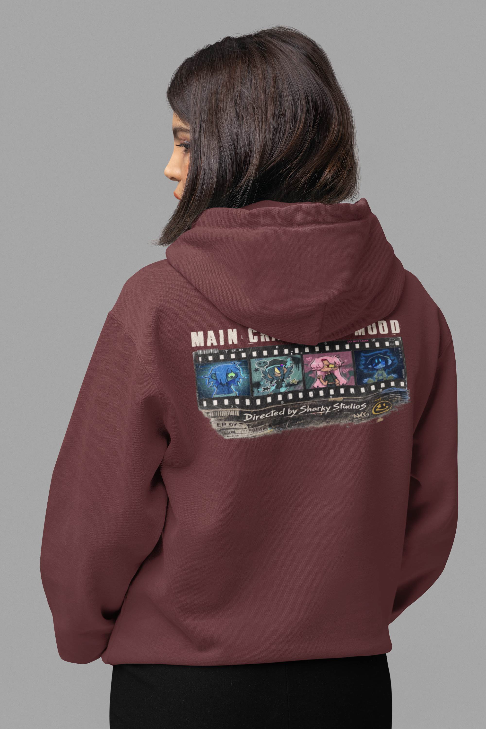 🦈 Sharky Originals™ – Main Character Mood Vintage Filmstrip Hoodie