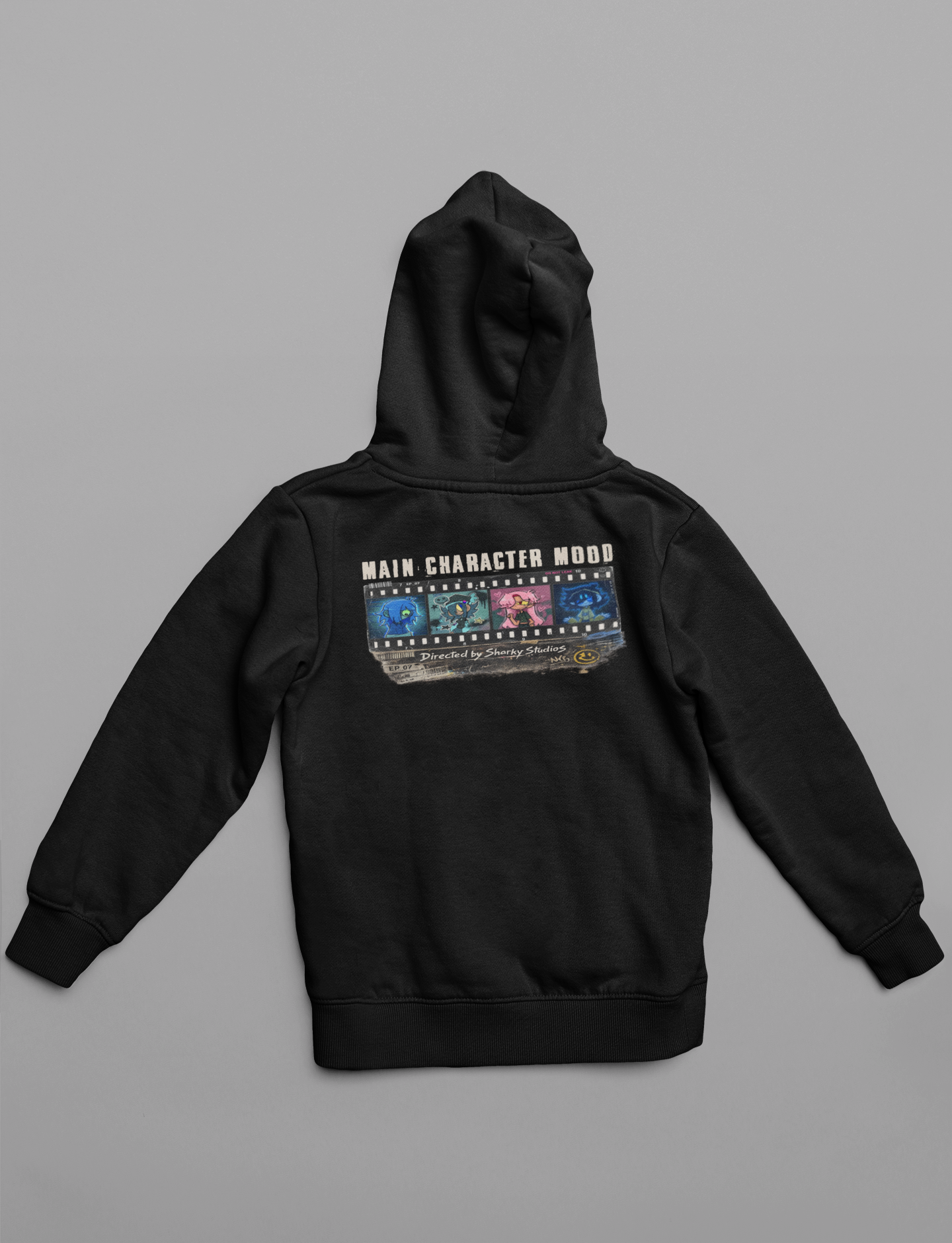 🦈 Sharky Originals™ – Main Character Mood Vintage Filmstrip Hoodie