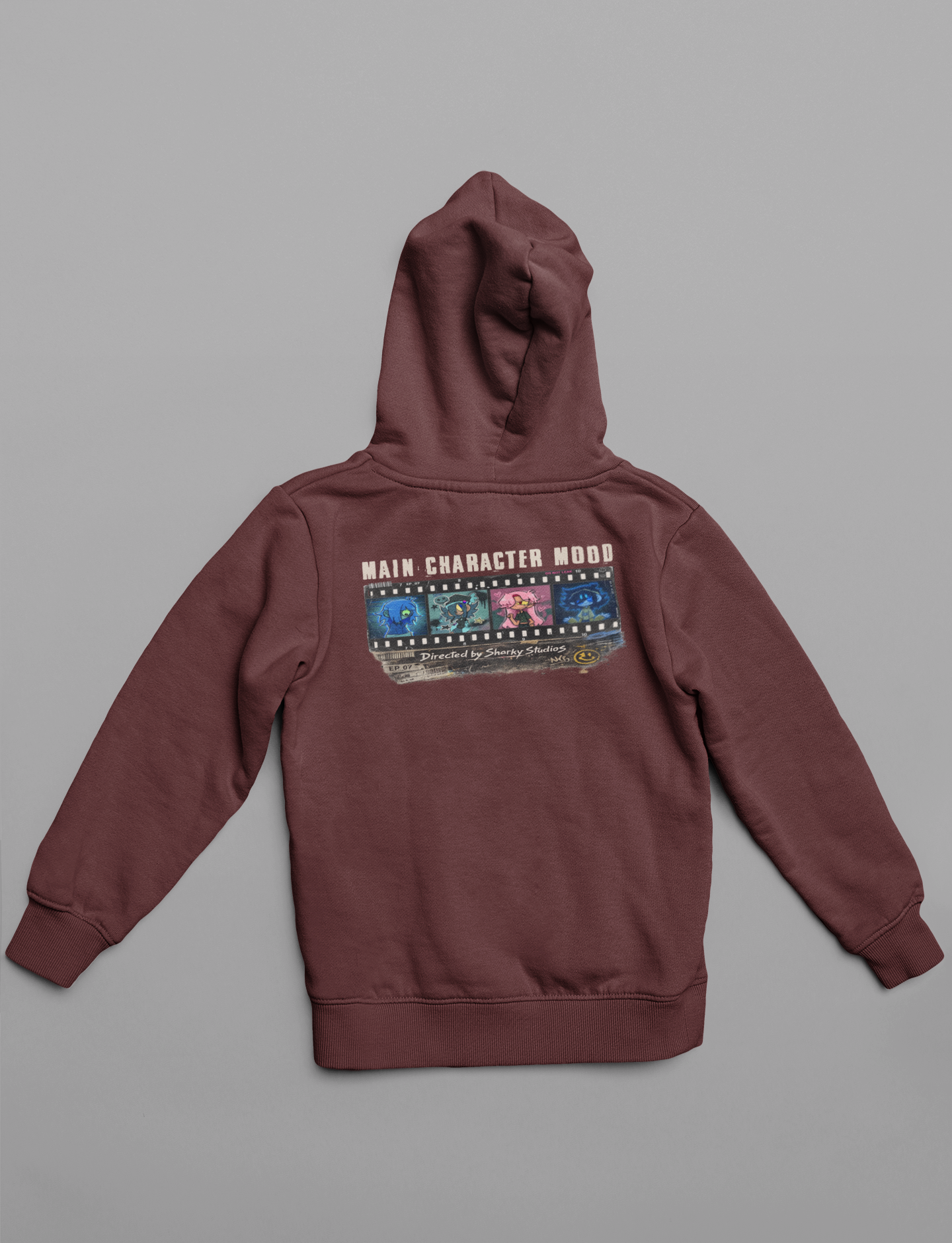 🦈 Sharky Originals™ – Main Character Mood Vintage Filmstrip Hoodie