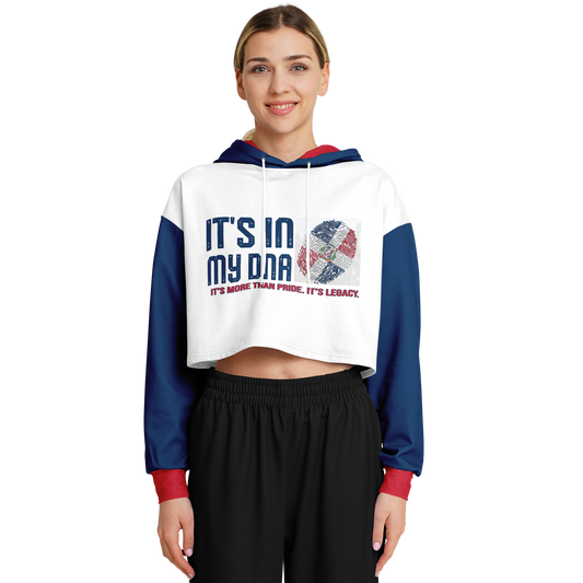 🇩🇴 It's In My DNA – Dominican Republic Cropped Hoodie (White/Blue/Red)
