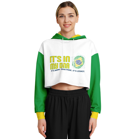 🇧🇷 It's In My DNA – Brazil Cropped Hoodie (White/Green/Yellow)