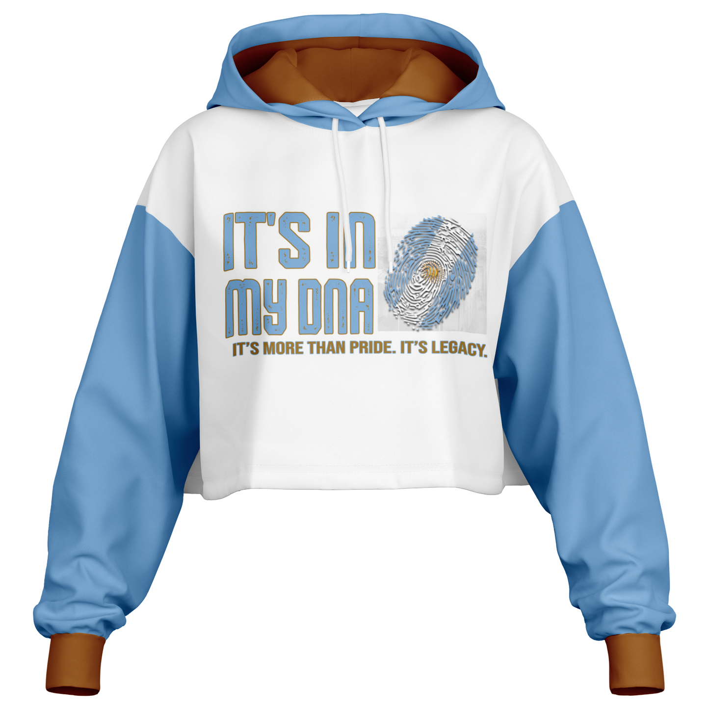 🇦🇷 It’s In My DNA – Argentina Cropped Hoodie (White/Light Blue/Gold)
