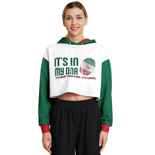 🇲🇽 It’s In My DNA – Mexico Cropped Hoodie (White/Green/Red)
